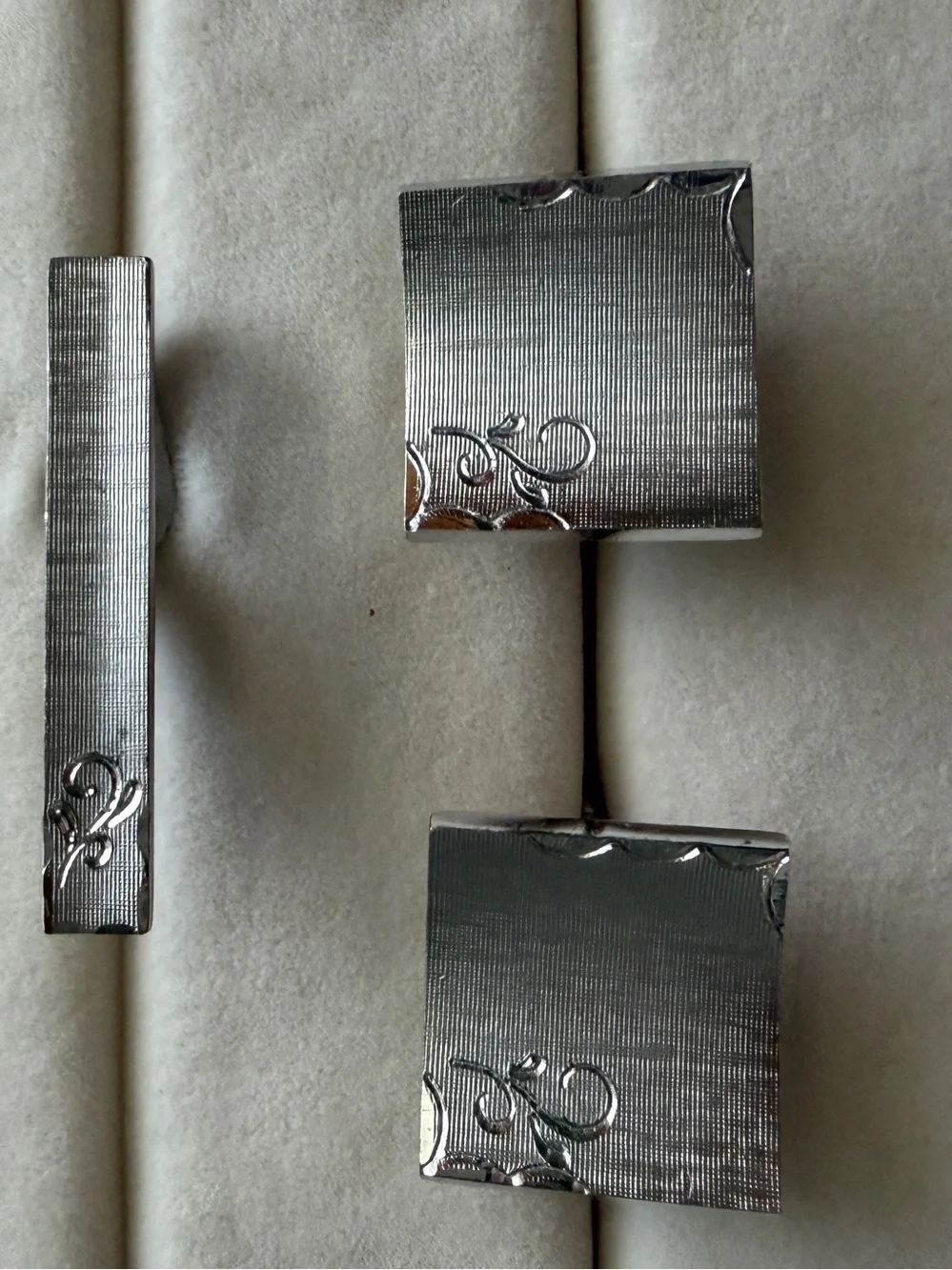 Vintage Swank FO Cufflinks & Tie Clip Set Silver Tone MCM